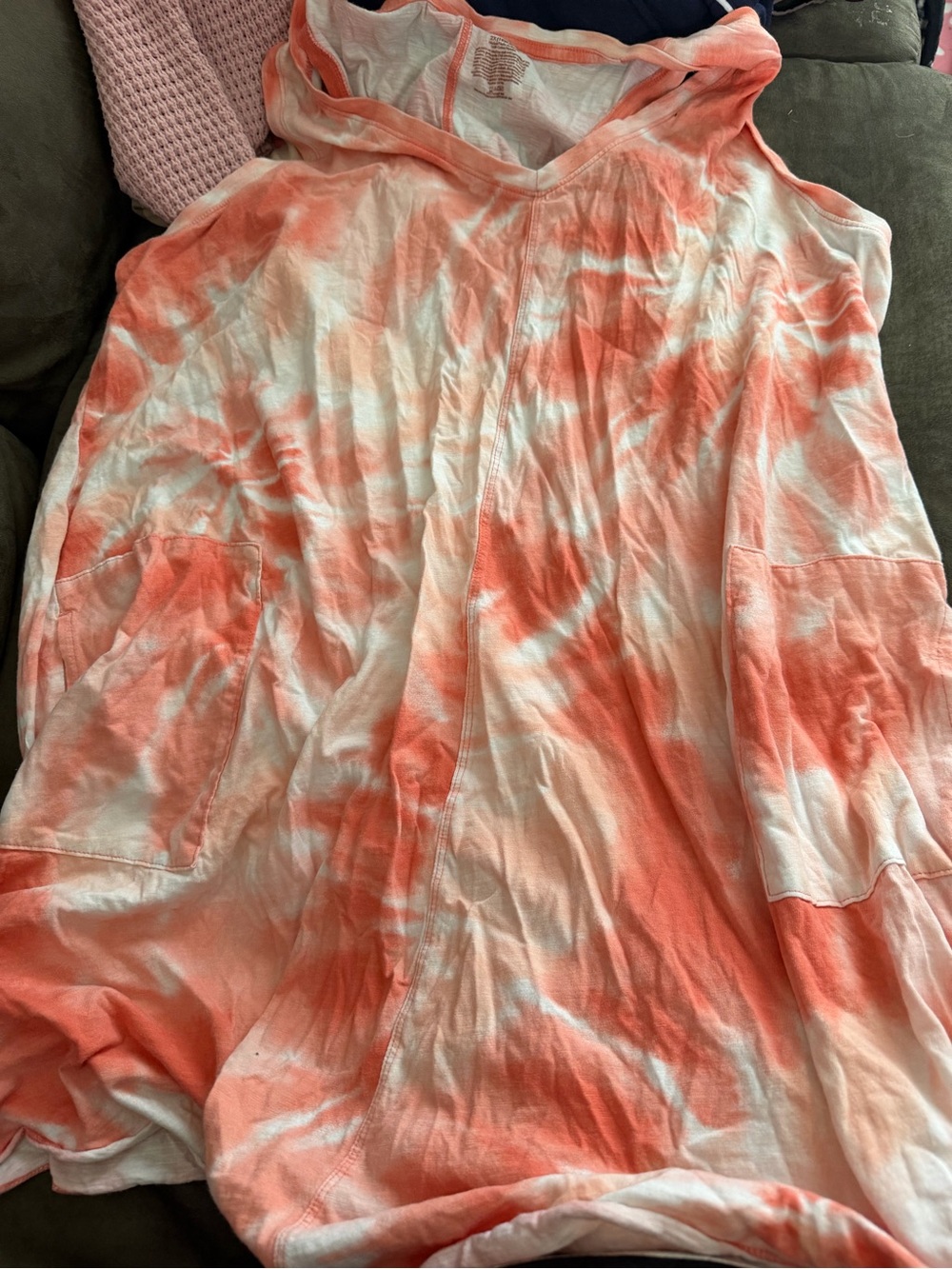 Women's Coral Tie-Dye Nightgown with Pockets